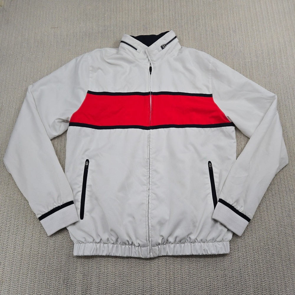 Lacoste Sport Jacket Mens Large White Red Full Zip Hood Preppy